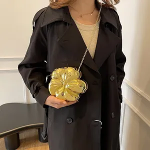 Stylish gold acrylic flower-shaped evening bag for women with elegant crossbody chain