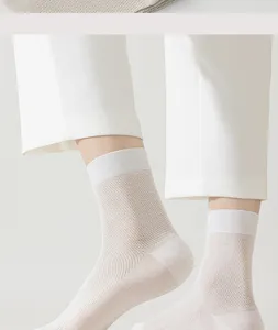 Chaussettes de ville en mesh respirant pour homme, chaussettes légères été en soie.