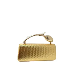 Elegant gold PU evening clutch bag with unique bird-shaped metal handle for women