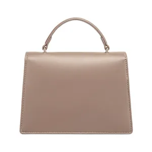 Elegant mocha brown top handle handbag with a structured square design for women.