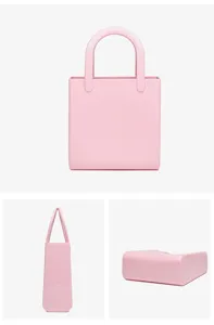 Comprehensive multi-angle detail views of a pink waterproof PVC beach tote bag product.