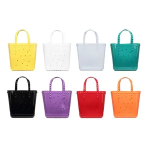 Women Fashion PVC Hollow Out Jelly Handbag Rivet Beach Tote Bag Small Crowd Design Basket Bag Every Day Casual Tote