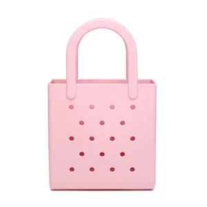 Light pink waterproof PVC beach bag with perforated holes for storage and summer travel