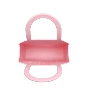 Top view of pink waterproof PVC beach tote bag with large capacity and portable design
