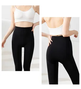 Leggings d'hiver noirs doublés pour femmes, collants chauds taille haute amincissants.