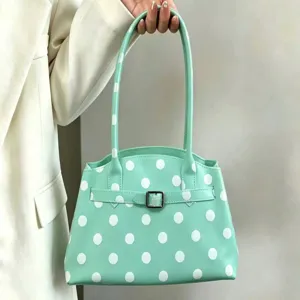 Borsa sottobraccio chic in gelatina verde menta a pois bianchi con fibbia frontale