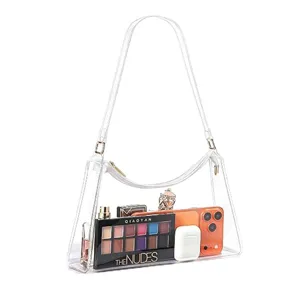 Transparent PVC tote bag with large capacity, stylish underarm shoulder bag for women