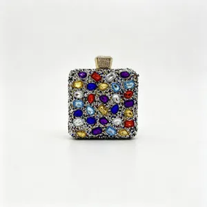 Luxury multi-colored rhinestone evening clutch bag with teardrop stones for party