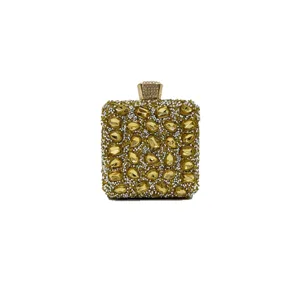 Luxury gold rhinestone evening clutch bag for women party and formal events