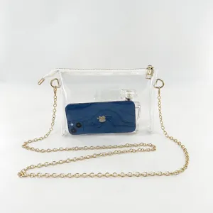 Women Transparent Jelly Crossbody Bag PVC Small Square Shoulder Bag With Metal Chain Zipper Phone Purse Coin Pouch