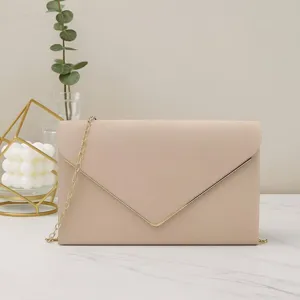 Women Elegant Velvet Evening Clutch Bag Envelope Shoulder Bag With Metal Edge V-Shaped Chain Strap For Wedding Banquet Party Lady