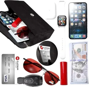 Detailed view of black evening clutch bag showing its large capacity for essentials