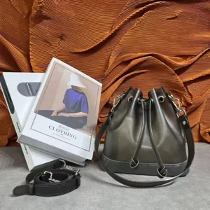 Frosted TPU jelly bucket bag with drawstring closure and silver hardware details