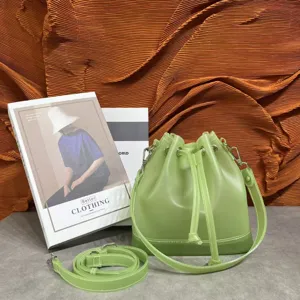 Frosted light green TPU transparent jelly bucket bag with drawstring closure and strap
