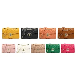 Fashion Women Quilted PU Leather Crossbody Bag Street Trend Chain Shoulder Square Bag With Metal Double Ring Buckle Gift