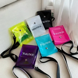 Damen Transparent PVC Jelly Kleine Quadratische Tasche Straßen-Trend Buchstaben-Druck Handy Umhängetasche Verstellbarer Gurt