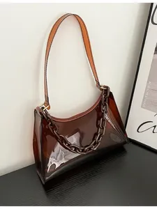 Women Minimalist Transparent PVC Underarm Bag Chunky Chain ins Jelly Bag Fashion Casual Simple Clear Shoulder Bag