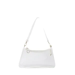 Trendy transparante PVC schoudertas met witte bies en elegante gouden details