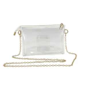 Minimalist transparent PVC jelly crossbody bag with stylish gold chain strap for women