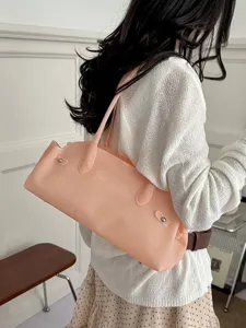 Trendy peach pink PVC jelly baguette bag minimalist underarm shoulder bag for women