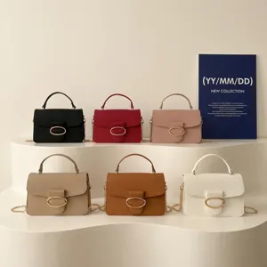 Women Minimalist Pebble Grain PU Leather Handbag Gold Oval Buckle Metal Chain Crossbody Shoulder Bag Korean Satchel