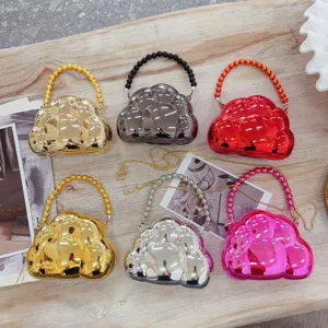 Mini Sac de Soirée Vintage Luxe en Acrylique Forme Nuage Pour Femmes Lustre Métallique Miroir Poignée Perles Chaîne Épaule Bandoulière Fête