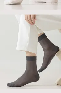 Chaussettes d'été pour hommes en soie de mûrier respirantes en filet mi-tubulaires