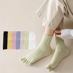 Damen Baumwolle Zehensocken Frühling Sommer Dünn Atmungsaktiv Schweißableitend Geruchsneutralisierend Wadenhohe Fünf-Finger-Socken