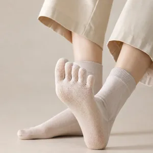 Damen Baumwolle Fünf-Zehen-Socken einfarbig mittelhoch atmungsaktiv Zehensocken Geruchsschutz