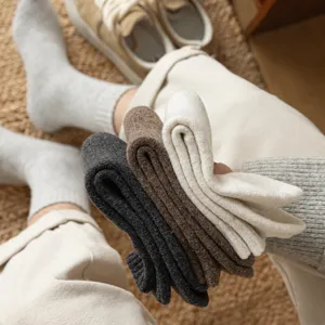 Calcetines de lana gruesos para hombres invierno cálido media pantorrilla casual tejido