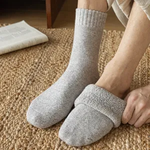 Calcetines de Invierno de Lana Gruesa para Hombre Cálidos con Rizo Forrado Gris Oscuro