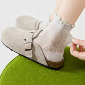 Women summer mulberry silk lace socks, breathable mesh mid-tube short stack socks anti-odor.