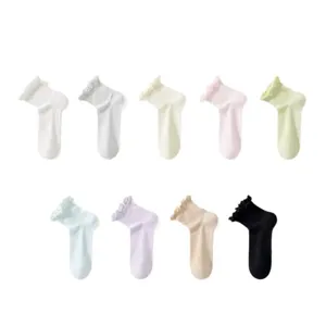 Women Summer Thin Ruffle Lace Socks Breathable Mesh Casual Short Socks Multi-color Pack