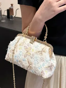 Schmetterling Bestickt Abendclutch Strass Metall Kussverschluss Muscheltasche Kette Schulterhandtasche Für Damen Party Hochzeit