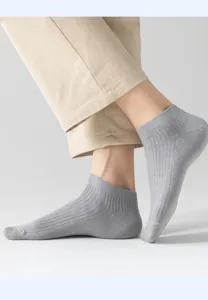 Chaussettes de cheville en coton uni respirant pour homme été avec motif côtelé détail