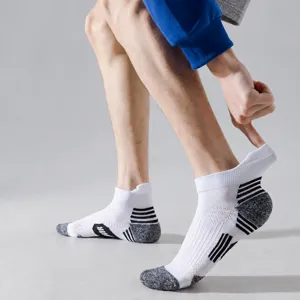 Men's athletic short socks with towel bottom and non-slip design for running pairs