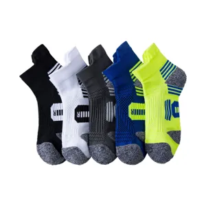 Men athletic sports low cut socks with towel bottom, breathable running basketball socks