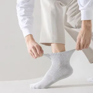 Men summer thin pure cotton mesh breathable short socks with high elastic cuff and seamless toe.
