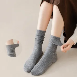 Women grey wool mid-tube socks autumn winter warm cable knit thermal socks comfortable fit