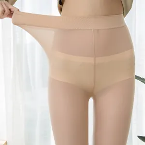 Sheer nude pantyhose for women, thin translucent tights with high elasticity waist.