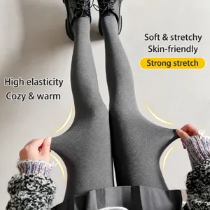 Collant leggings gris femme hiver chaud doublé polaire extensible pour le quotidien