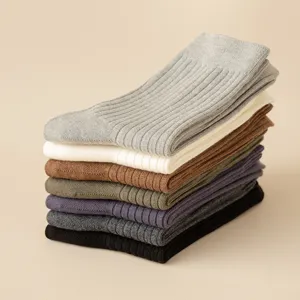 Comfortable men wool ribbed mid-tube socks warm winter thermal casual crew hosiery set.