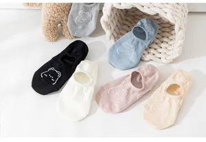 Comfortable breathable women low-cut socks with cute cartoon bear design summer wear