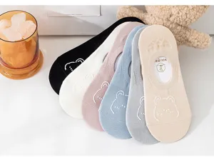 Women summer thin boat socks cute cartoon bear breathable anti-slip low cut invisible socks