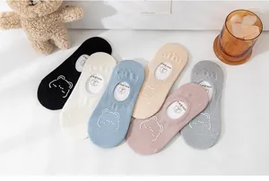 Summer thin women boat socks cute cartoon bear breathable anti-slip low cut invisible socks set