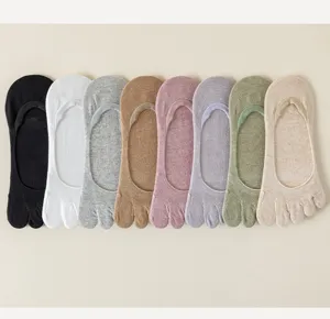 Calzini a cinque dita traspiranti in cotone da donna, calze invisibili estive, set multicolore.