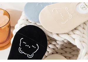 Cute cartoon bear low-cut socks detail view, breathable summer thin invisible socks for women.
