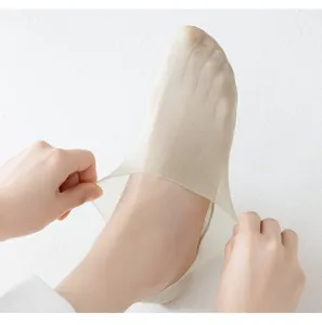Ice silk shallow boat socks detail showing stretchy invisible fabric for women summer.
