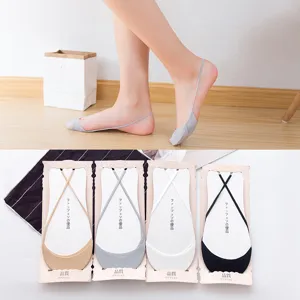 Fantasmini Invisibili in Seta Ghiaccio Sottili Estivi da Donna Taglio Basso Antiscivolo Calzini per Tacchi Alti Tinta Unita Calzini di Copertura per Piedi Casual
