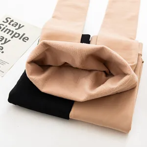 Collant thermique doublé polaire pour femme, leggings chauds nude et noirs d'hiver.